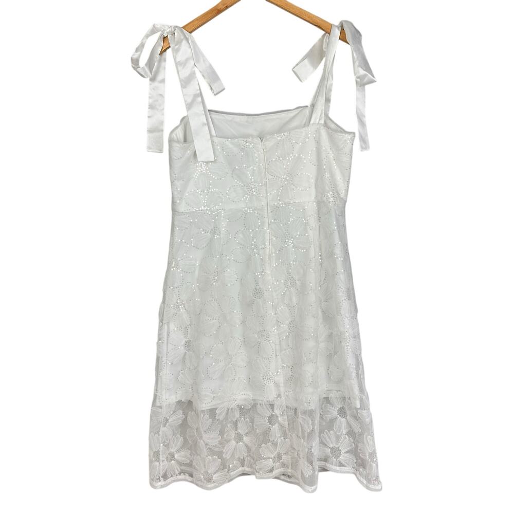 Adrianna Papell Tie Strap Lace Overlay Floral Midi Cocktail Dress White Size 16 - Picture 13 of 16